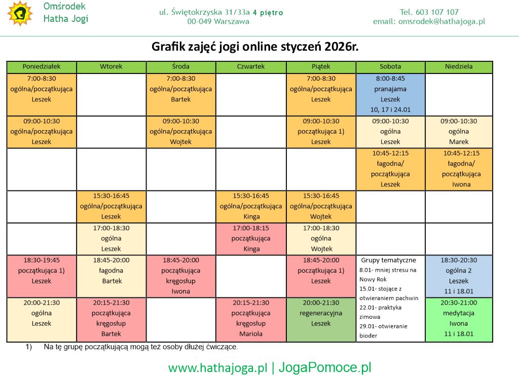 grafik jogi online styczeń 2026