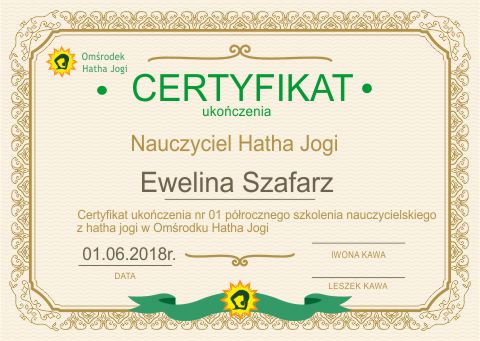 certyfikat złoty Ewelina Szafarz