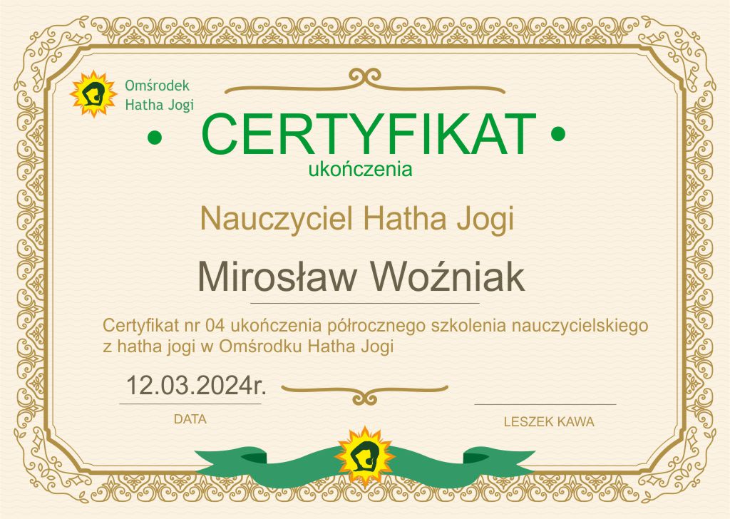 certyfikat złoty Miroslaw Wozniak